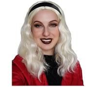 ALLAURA Perruque de sorcière blanche glacée ñ 30,5 cm Blonde Sabrina Perruque et bandeau noir pour femme - Perruque d'Halloween blonde