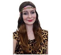 ALLAURA Perruque de style hippie Carole Baskin avec bandeau à fleurs amovible pour femme - Costume hippie des années 70 - Marron