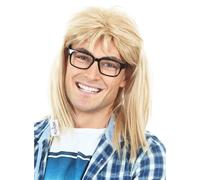 ALLAURA - Perruque Garth Algar des années 90 - Perruque Mullet blonde à bascule + lunettes noires - Perruques punk pour homme des années 80