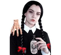 ALLAURA Perruque tressée noire pour costume Wed. Addams Perruque tressée + rubans rouges pour costume d'Halloween | Compatible avec perruque et costume Mercredi Addams