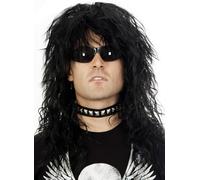 ALLAURA Perruque Vokuhila noire des années 80 - Costume rock star pour homme - Pour gros cheveux - Punk Rock Party