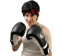 ALLAURA The Boxer Rocky Perruque et bandeau rouge pour homme - Courte et moelleuse - Noir foncé - Pour Halloween, cosplay, fête - Pour homme