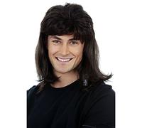 ALLAURA Waynes World Perruque Wayne Campbell Hair - Perruque noire des années 80 pour homme Wayne 70s 80 Costume disco Rocker Halloween