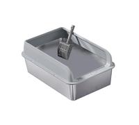 Allayu Bac à litière élégant en métal à Bords Hauts pour Chats d'intérieur. Facile Vider et Changer. Accessoires pour Chats de Toutes Tailles en intérieur, Gris Clair, M.