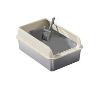Allayu Bac à litière élégant en métal à Bords Hauts pour Chats d'intérieur. Facile Vider et Changer. Accessoires pour Chats de Toutes Tailles en intérieur, Kaki, L