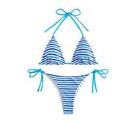 Allayu Bas de maillot de bain deux pièces pour fille. Résistant, idéal pour la plage, la piscine et les voyages, Rayures bleues, M.