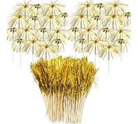 Allazone 100 PCS Feu D'artifice Cocktail Bâtons, 18.5CM Or Feu D'artifice Bambou Bois Bâton de Cocktail pour La Décoration de Gâteaux, Articles de Fête, Décoration de Noël