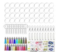 Allazone 106 PCS Disques Acryliques Clairs Ronds, 40 PCS Disques Cercle Transparent Acrylique, 20 PCS Porte Clés, 20 PCS Mini Glands, 20 PCS Chaîne à Billes et Autocollant pour Projets de Bricolage