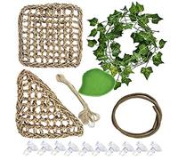 Allazone 15 PCS Vignes Artificielles de Reptiles, Naturel Hamac Reptile Dragon Barbu Hamac Plat Bol de Nourriture Eau pour Reptile, Décor de L'habitat Reptiles pour Lézard Escalade, Caméléon, Serpent