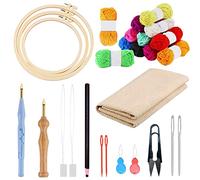 Allazone 17 PCS Kit Broderie Point Punch Needles Stylo, Ensemble D'aiguilles à Broder Réglable, Ajustables Punch Needle, Aiguilles à Gros Yeux, Tissus de Broderie pour Kit Couture Débutantadulte