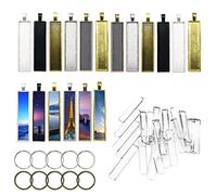 Allazone 18 PCS Pendentif Plateaux Rectangle avec Couvertures en Verre Transparent, 10 PCS Boucle de Suspension pour DIY Bijoux