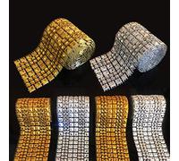Allazone 2 Couleurs 6 Rangée Acrylique Strass Ruban, Ruban Auto-adhésif à Crochets et à Boucles pour Gâteaux de Mariage, Décorations Anniversaire, Baby Showe et Arts et Artisanat Projets