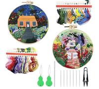 Allazone 2 Kit de Broderie Pour Débutants, Kit de Broderie Pour Adultes,Broderie Débutant Outil, Embroidery Starter Kit pour Adultes Débutant, Kit d'aiguilles de Fils de Couleur (Le Jardin)