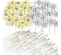 Allazone 200 PCS Feu D'artifice Cocktail Bâtons, 23CM Or Argent Feu D'artifice Bambou Bois Bâton de Cocktail pour La Décoration de Gâteaux, Articles de Fête, Décoration de Noël
