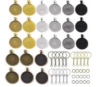 Allazone 24 PCS Pendentif Plateaux Rond avec Couvertures en Verre Transparent, 15 PCS Boucle de Suspension pour DIY Bijoux