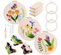 Allazone 3 Kit de Démarrage de Broderie, Kit de Broderie Pour Adultes, Broderie Débutant Outil, Embroidery Starter Kit pour Adultes Débutant (Papillon, Libellule, Oiseau)