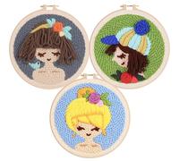 Allazone 3 Kit de Démarrage de Broderie, Kit de Broderie Pour Adultes, Broderie Débutant Outil, Embroidery Starter Kit pour Adultes Débutant, Le Style des Filles