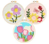 Allazone 3 PCS Kit de Broderie à l'Aiguille Poinçonneuse, Kit de Broderie pour Adultes Débutants, Motifs en Libellules, Fleurs et Instructions en Français