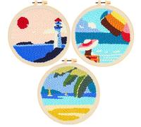 Allazone 3 PCS Kit de Broderie Punch Needle, Kit de Broderie pour Adultes Débutants, Motif de L'océan, Fleurs et Instructions