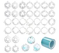 Allazone 32 PCS Pendentifs Cadre 16 Style Fleurs Chats Papillons à Lunette Ouverte Thème de La Mer pour Moulage de Résine, Colliers, Argent et Or
