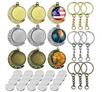 Allazone 36 PCS Rotation Double Face Rond Pendentif Plateaux avec Couvertures en Verre Transparent, Boucle de Suspension pour DIY Bijoux