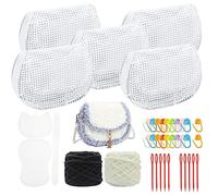 Allazone 37 PCS Broderie en Maille Plastique Feuilles de Toile en Maille Plastique Toiles en Plastique Transparentes, 2 Couleurs Fil Acrylique pour Bricolage Artisanat Broderie Point de Croix