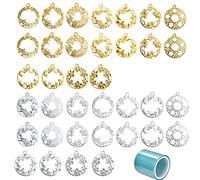 Allazone 37 PCS Pendentifs Cadre Pendentifs 9 Style Fleurs Chats Papillons Pendentifs Cadre Pendentifs à Lunette Ouverte avec Cadres à Lunette Creuse pour Moulage de Résine, Colliers