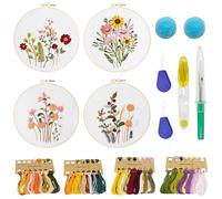 Allazone 4 PCS Fils à Broder Kit, Broderie Débutant Outil, Kit de Démarrage de Broderie pour Adultes avec Cerceaux de Broderie Fils de Broderie Tissu et Outil de Broderie