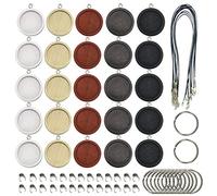 Allazone 45 PCS Bois Pendentif Plateaux Rond 25 MM 5 Couleur Supports Pendentif, Corde de Cire Noire et Boucle de Suspension pour DIY Bijoux