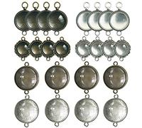Allazone 48 PCS Pendentif Plateaux Double Trou Rond avec Couvertures en Verre Transparent pour DIY Bijoux Bracelet, Collier