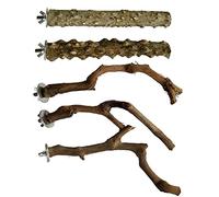 Allazone 5 PCS Perchoirs Naturels pour Oiseaux, Perchoirs en Bois pour Perroquet, Jouets Oiseaux en Bois, Balançoires, Échelles, Perché