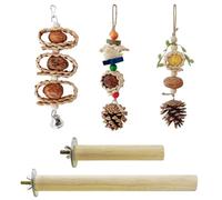 Allazone 5 Pz Jouets pour Oiseaux, Jouets à Mâcher pour Oiseaux, Jouets Oiseaux en Bois, Bois Pieds Perchoirs, Balançoires, Échelles, Perché