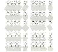 Allazone 50 PCS Porte-Clés de Sublimation, 10 Style Pendentifs de Sublimation Vierges Panneau MDF, Sublimation Tableau en Bois Imprimer Porte-clés Porte-clés Vierge pour Projets de Bricolage