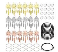 Allazone 56 PCS Pendentif Plateaux Attrapeur de Rêves avec Couvertures en Verre Transparent, Corde de Cire Noire et Porte Clés pour DIY Bijoux, Boucle D'oreille Pendentif