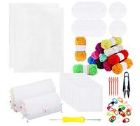 Allazone 57 PCS Broderie en Maille Plastique, Feuilles de Toile Transparentes, 12 Couleurs Fil Acrylique pour Bricolage Artisanat Point de Croix