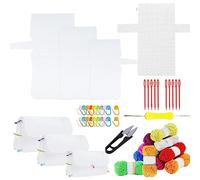 Allazone 58 PCS Broderie en Maille Plastique, Feuilles de Toile Transparentes, 12 Couleurs Fil Acrylique pour Bricolage Artisanat Point de Croix