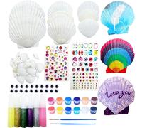 Allazone 58 PCS Kit de Peinture Coquillages, Kit d'art et D'artisanat, Kit de Peinture DIY Comprenant Coquillage, Peinture, Pinceaux, Colle Pailletée pour Activités DIY ou Décoration D'intérieur