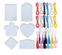 Allazone 6 PCS Moules en Résine de Silicone, Etiquette Volante Silicone Moule pour Bijoux Double Trou avec Gland, Cordon pour DIY Bijoux Moule D’Artisanat