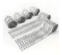 Allazone 6 Rangée Argent Acrylique Strass Ruban, Ruban Auto-adhésif à Crochets et à Boucles pour Gâteaux de Mariage, Décorations Anniversaire, Baby Showe et Arts et Artisanat Projets