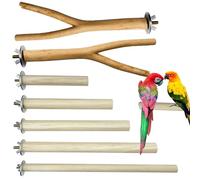 Allazone 7 PCS Perchoirs en Bois pour Oiseau, Branches en Bois de Cage à Oiseaux, Perchoirs en Bois Naturel pour Aux Perroquets, Calopsittes, Canaris