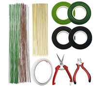 Allazone 7 Sortes Trousse à Outils Arrangement Floral, 2 Style Florale Ruban, Fil de Fer Fleur Jauge 22, Coupe Fil Floral et Bambou pour Bouquet Tige Wrap Fleuriste