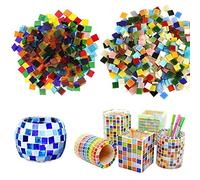 Allazone Azulejo de Mosaico de Colores Variados Mosaico de Cristal Brillante Decoración de Hogar para Manualidades, Decoración del Hogar, Marcos, Joyas Hechas a Mano, 10 x 10MM, Cuadrado