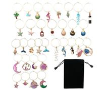 Allazone Charmes de Verre à Vin, 33 PCS Verre à Vin Charm Bagues Reusable Glass de Marker Thème du Ciel Océanique et Sac de Rangement pour Les Décorations de Fête de Faveurs de Cuisine de Bar