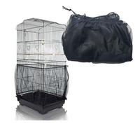 Allazone Couverture de Cage à Oiseaux, Nylon en Filet de Protection pour Cage Oiseaux Lavable, Jupe de Protection pour Perroquet, Perruche, Ara, Cage Ronde et Carrée, Noir