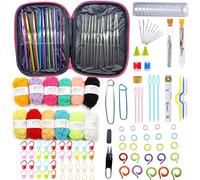 Allazone Kit Crochet Debutant Complet, 122 Pièces, 12 Pelotes de Laine, Sac, Accessoires de Crochet, Portable, Pour Adultes, Non Pliant, Instructions Inclus (Style A)