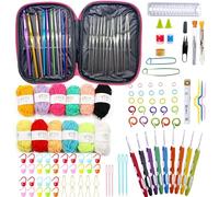 Allazone Kit Crochet Debutant Complet, 131 Pièces, 12 Pelotes de Laine, Sac, Accessoires de Crochet, Portable, Instructions (Style B)