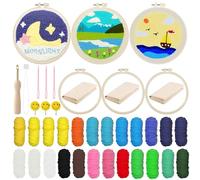 Allazone Kit de Broderie Point Punch - 3 PCS Outil de Démarrage pour Adultes Débutants (Prairie, Mer et Ciel)