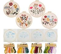 Allazone Kit de broderie pour débutant, 4 pièces avec motif floral, kit de point de croix, cadre à broder, instructions et outils, kit de point de croix pour bricolage, artisanat