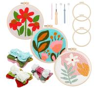 Allazone Kit de Broderie Punch Needle pour Débutants - 3 PCS avec Fils, Motifs et Instructions pour Adultes (Fleurs et Plantes)