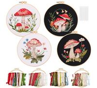 Allazone Kit de Démarrage de Broderie Champignon - 4 Outils, Fils à Broder, Motif Champignon, Point de Croix avec Ensemble D'outil